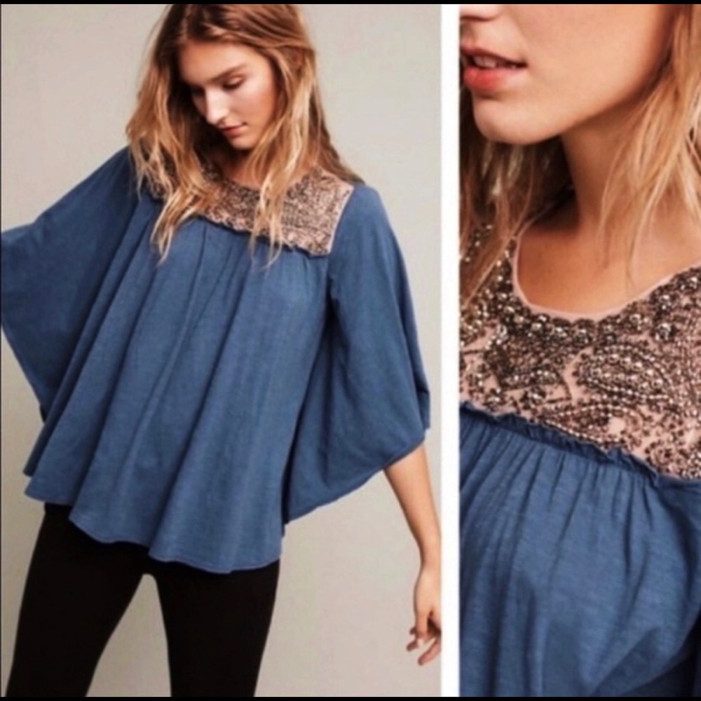 Anthropologie Deletta Josephine Beaded Top